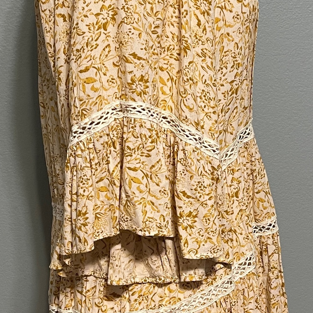 Free People Talk About It Tunic Ivory Gold Boho Floral Tiered Flowy Petite Small - Picture 4 of 7